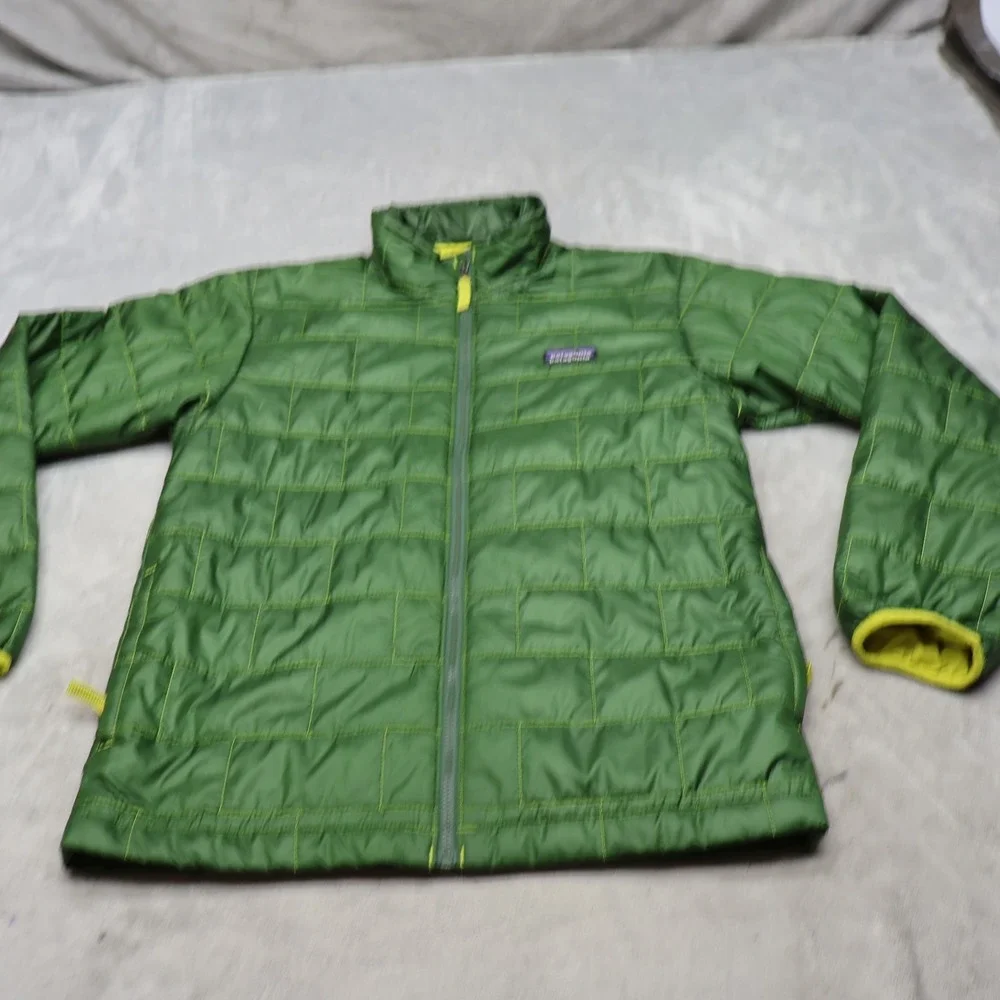 Patagonia Jacket Boys XL 14 Green Nano Puff Brick Quilt Insulated Full Zip Light